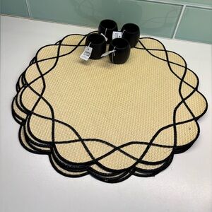 Crate&Barrel Black Napkin Rings and grasscloth placemats